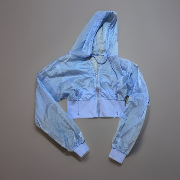 ALO Yoga Jackets & Blazers - ALO Yoga Crop Windbreaker Jacket Blue Hooded Full Zip Athletic Athleisure